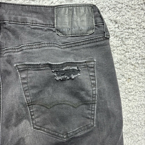American Eagle Jeans Mens 32 Slim Flex Black Distressed Streetwear Holes Party - Picture 5 of 6